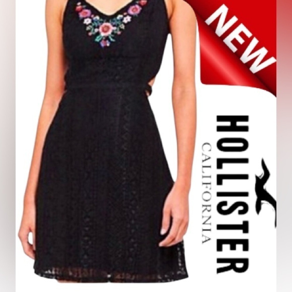 Hollister Dress NWT Black Dress Embroidered Size‎ XS